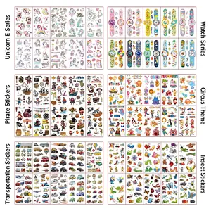 Waterproof cartoon tattoo stickers for kids with unicorn, pirate, and animal patterns
