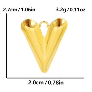 Gold heart V-shape pendant in 304 stainless steel with sizing dimensions and weight
