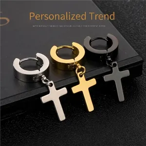 Cross Pendant Hoop Earrings Stainless Steel Punk Gothic Hip Hop Jewelry For Men Women Fashion Gift Daily Wear Stylish