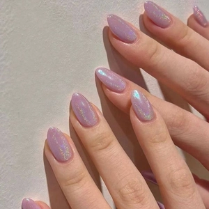 Almond Shape Press On Nails Pink Purple Cat Eye Shimmer Medium Length ABS Artificial False Nails For Women Elegant