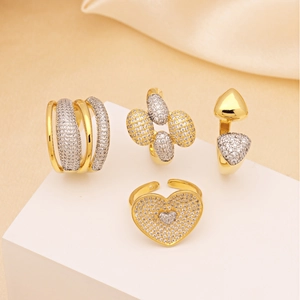 Copper Zirconia Heart Oval Adjustable Open Ring For Women Two Tone Gold Silver Plated Elegant Fashion Finger Ring Jewelry Gift