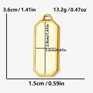Detailed dimensions of a gold rectangular stainless steel pendant with weight info