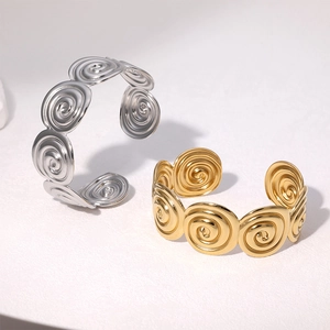 Bracelet Jonc Ouvert À Spirale En Acier Inoxydable Plaqué Or 18K Minimaliste Géométrique Bijoux Mode Pour Femmes