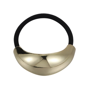 Minimalist black elastic hair tie with polished gold geometric metal arc accessory