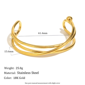 Bracelet jonc croisé multicouche en acier inoxydable plaqué or 18 carats pour femme