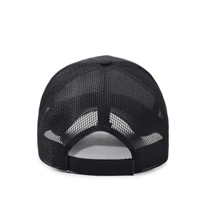 Vista posteriore del cappellino da baseball nero in mesh traspirante con cinturino