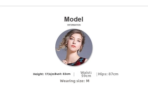 Detailed size chart and model measurements for sleeveless floral jacquard dress in size M