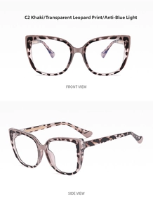 Gafas de ojo de gato en leopardo transparente caqui con lentes de filtro luz azul