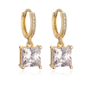 Elegant gold plated square zircon drop earrings with minimalist luxury four-claw setting