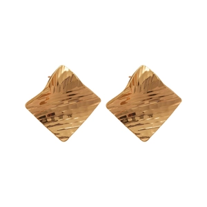 18k gold plated square earrings with unique textured ripple design on white backdrop