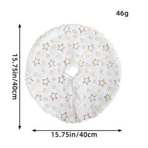 Mini 15.75 inch white plush Christmas tree skirt with gold stars and size dimensions