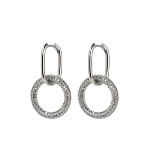 Boucles d'oreilles doubles en argent géométriques avec anneaux ovale et rond pavés