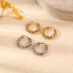 18K gold and silver stainless steel hoop earrings with snake scale mesh texture