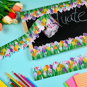 Colorful spring tulip bulletin board border paper for classroom party decoration