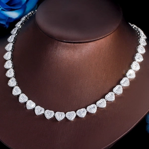 Hip hop style silver heart-shaped Cuban link necklace with full zircon pavé setting
