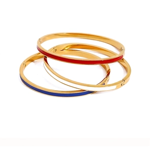 Ensemble de trois bracelets en acier inoxydable émaillé rouge blanc bleu et doré