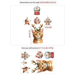 Christmas cat wall stickers with Santa hat for kids room and bathroom wall decoration
