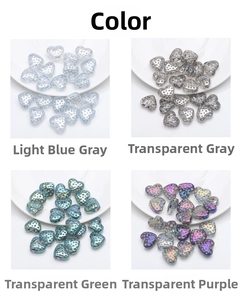 Detailed grid view of 13x15mm heart-shaped glass pendants with textured dot finish