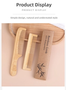 Detail of eco-friendly bamboo hair combs with 100% biodegradable paper packaging box