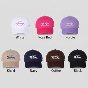 Classic embroidered cotton baseball caps in seven colors with vintage lettering details