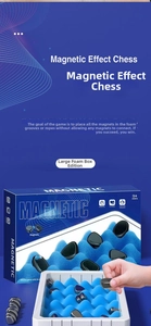 Detailed view of magnetic effect chess set with blue foam base and black stones