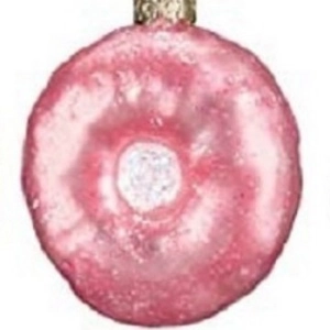 Pink sequin donut shaped Christmas tree ornament with glittering surface and metal hook