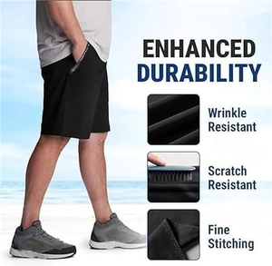 Detail van duurzame kreukvrije zwarte sportshort met versterkte stiksels voor heren