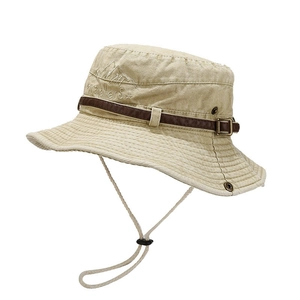Cappello da sole kaki outdoor con ricamo Travellers e cinturino in pelle marrone
