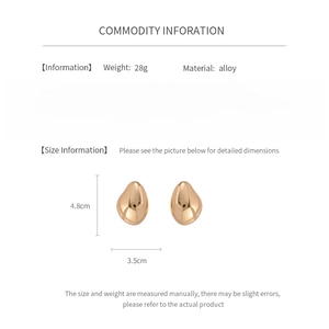 Detailed technical spec sheet for 4.8cm gold alloy chunky earrings with measurements
