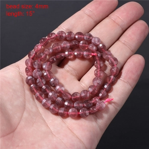 Polished 4mm strawberry quartz faceted beads on 15 inch strand for jewelry making