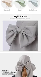 Detail of wide sun hat brim and neck protection flap with elegant bow decoration