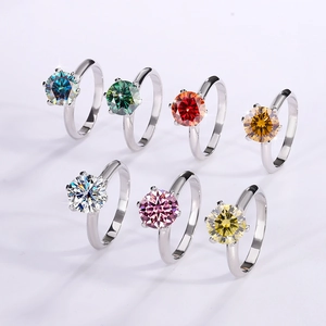 S925 sterling silver six-prong rings with seven colorful moissanite stone choices