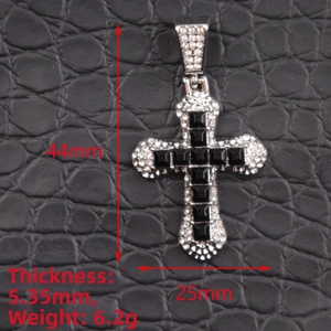 Cross pendant dimensions: 44mm height, 25mm width, 5.35mm thickness, weight 6.2g