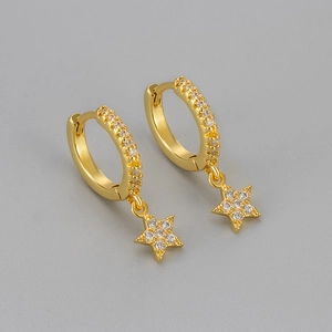 Sparkling gold star hoop earrings with micro-paved cubic zirconia for women's daily wear