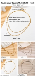 Detailed view of dual-layer PVD gold plated stainless steel snake chain with square beads