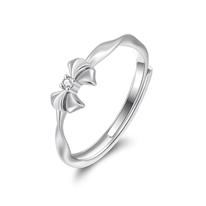 Elegant S925 sterling silver bow ring with white zircon center on a clean white backdrop
