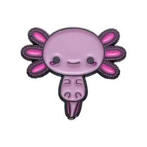 Cute cartoon axolotl enamel pin in light purple and pink for backpacks and clothes