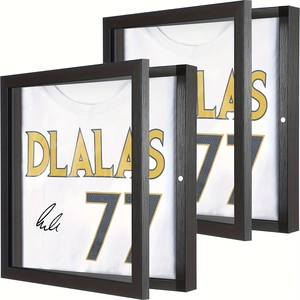 Three-piece set of deep wood texture jersey shadow boxes with clear acrylic panels