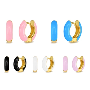 Minimalist Geometric Round Enamel Hoop Earrings For Women Copper S925 Sterling Silver Earring Post Colorful Drip Oil Jewelry