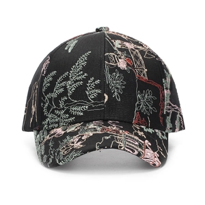Elegant black Chinese style jacquard baseball cap with intricate embroidery patterns