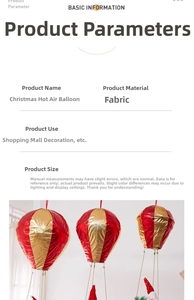 Detailed view of red and gold fabric Christmas hot air balloon ceiling hanging decoration