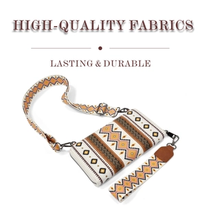 Bohemian canvas long wallet with geometric patterns and detachable shoulder strap