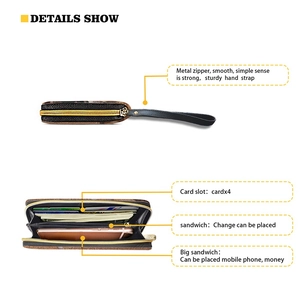 Detail view of cartoon pet wallet showing card slots, phone pocket and metal zipper