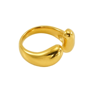 Polished gold adjustable open ring with organic water drop ends and reflective finish