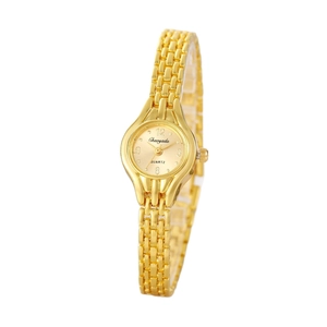Elegant gold metal bracelet watch for women featuring an oval dial and quartz movement