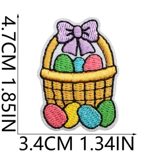 Detailed view of Easter egg basket patch with size dimensions 4.7cm by 3.4cm