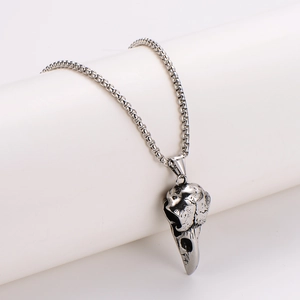 Nordic Viking stainless steel raven skull pendant necklace with silver link chain