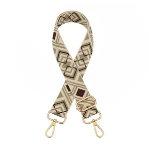 Ethnic style embroidered replacement shoulder strap with gold-tone metal hooks and buckles