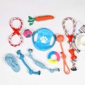 10-piece durable cotton rope dog chew toy set with colorful shapes for aggressive chewers