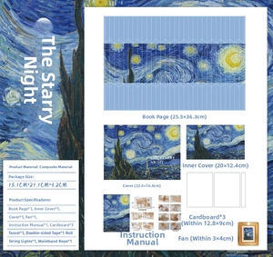 DIY handmade book lamp kit featuring Starry Night art with tassels and LED lights